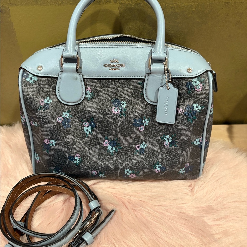Coach Floral Signature Satchel in Light Blue
